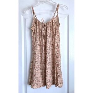 BRANDY MELVILLE DITSY FLORAL CREAM RED STRAPPY MINI BABY DOLL DRESS
